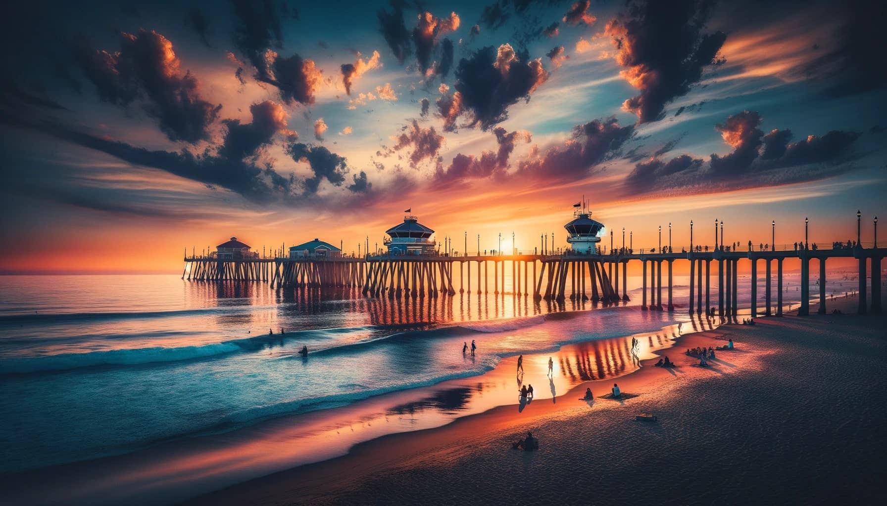picturesque scene at Huntington Beach California during a tranquil sunset